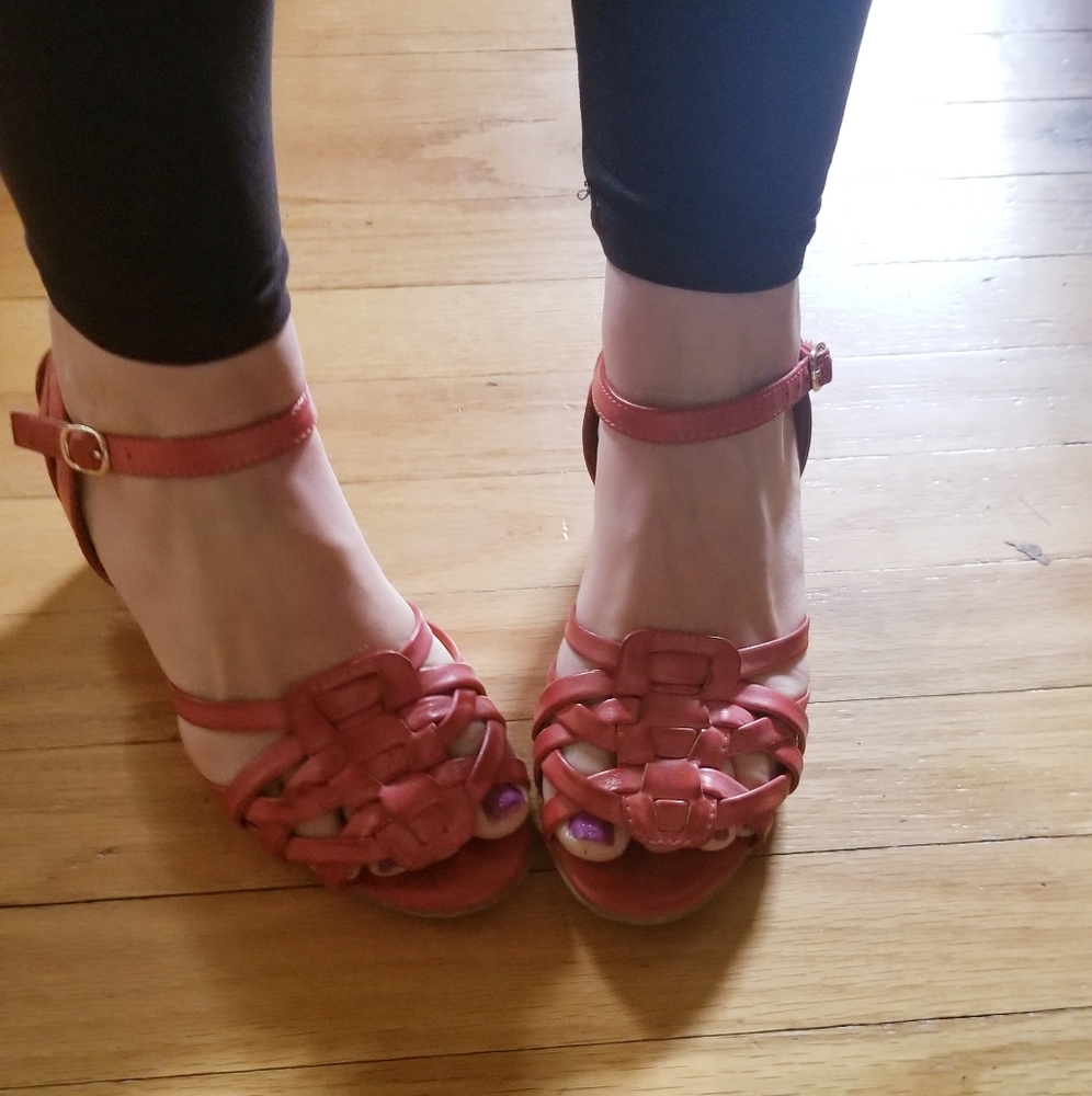 Trashed Croft and Barrow Strappy Peep Toe Wedge